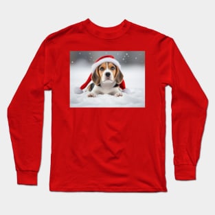Adorable beagle puppy in the snow Long Sleeve T-Shirt